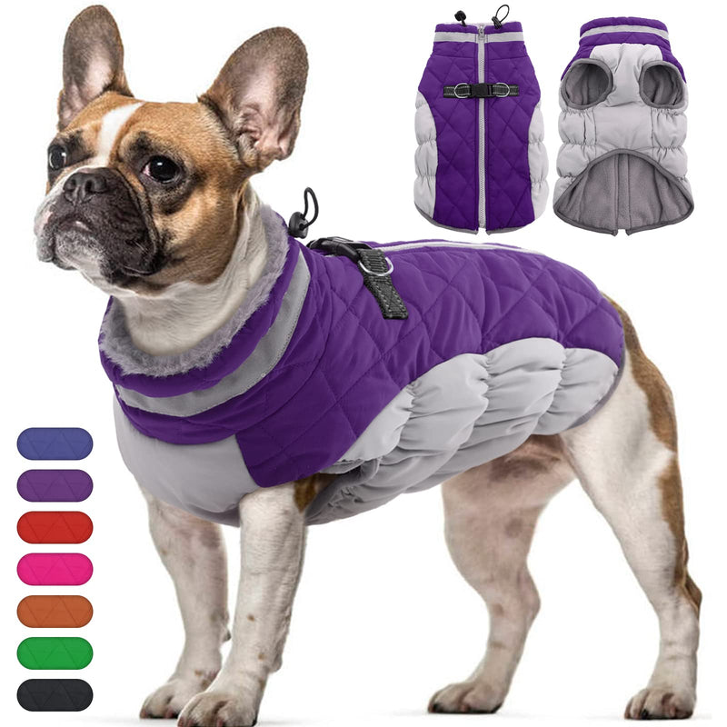 OUOBOB Dog Winter Jacket Cozy Reflective Waterproof Dog Coat Windproof Warm Pet Garment, Comfortable Cold Weather Fleece Apparel Outfits with Zipper Closure for Small Medium Large Dogs Puppy Walking Purple - BeesActive Australia