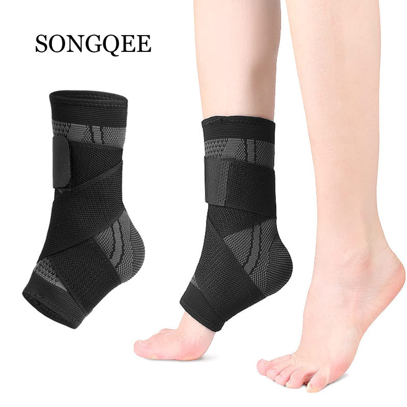 Ankle Support Brace Adjustable Strap Foot Compression Sleeves Socks for Achilles Tendonitis, Heel Support Ankle Sport Protector for Ligament Damage, Weak Sprained, Plantar Fasciitis, (L-Black) L Black - BeesActive Australia