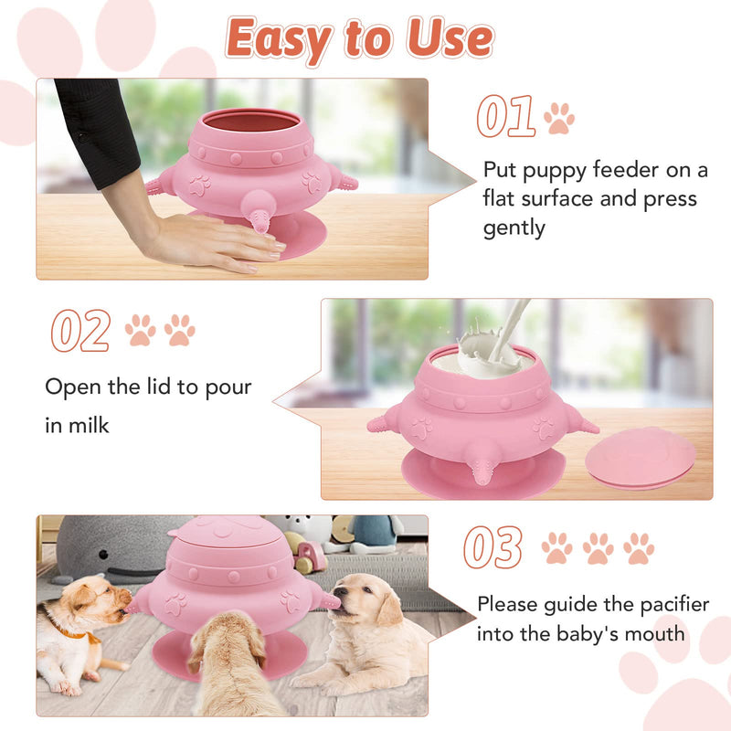 Puppy Feeder for Multiple Puppies, 4 Teats Puppy Milk Feeder Puppy Nipple Feeder Silicone Puppy Nursing Station, 240ml Puppy Nursing Bottles for Kittens, Puppies, Rabbits pink - BeesActive Australia