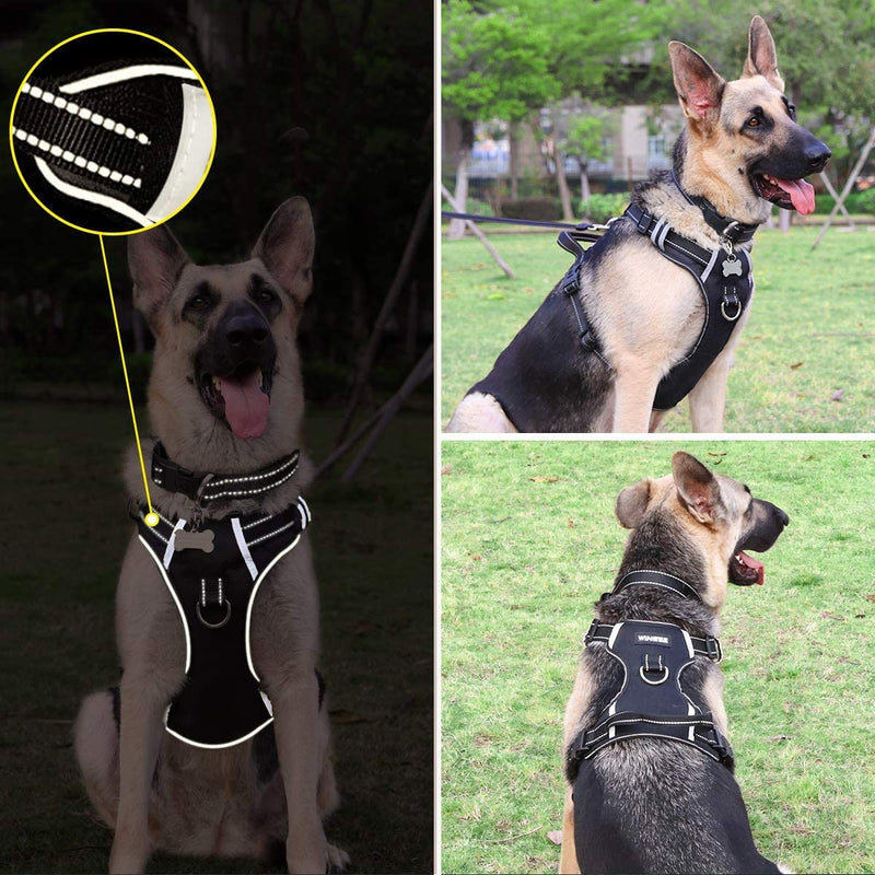 WINSEE Dog Harness No Pull, Pet Harnesses with Dog Collar, Adjustable Reflective Oxford Outdoor Vest, Front/Back Leash Clips for Small, Medium, Large, Extra Large Dogs, Easy Control Handle for Walking XL Black - BeesActive Australia