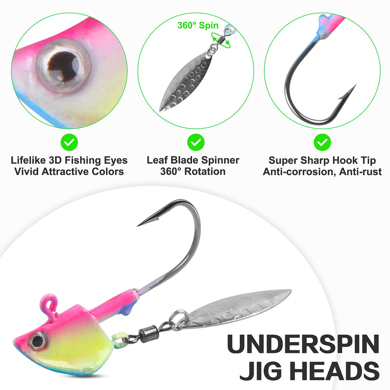 OROOTL Fishing Jig Heads with Blade Underspin Jig Heads with Willow Blade 1/4oz 3/8oz 2/5oz Bladed Jig Head Swimbait Weighted Spin Head Jig for Bass Trout Walleye Crappie Blue Pink 1/4oz(7g)-12pcs - BeesActive Australia