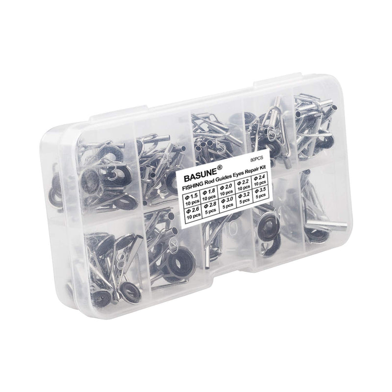 BASUNE Spinning Rod Guides Tip Ceramic Guide with Eyelets, Fishing Rod Guide Replacement Tip Spare Parts Repair and Tips Repair Eye Loop Kit with Box for Spinning Rods Sea Fishing (10 Size - 80Pcs) - BeesActive Australia