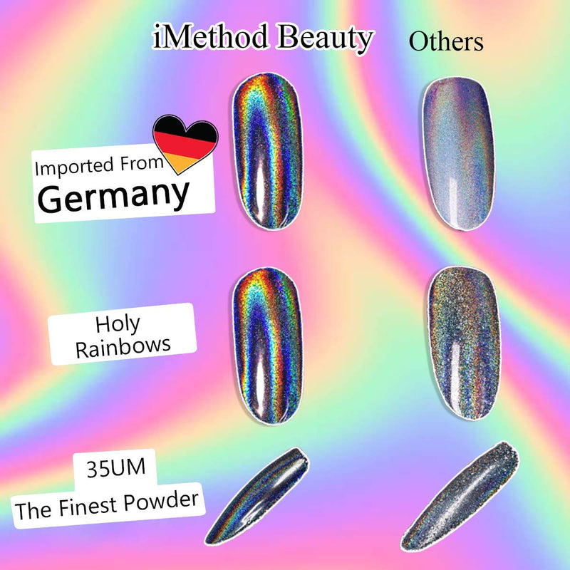 iMethod Chrome Nail Powder - Holographic Nail powder, Chrome Powder for Nails, Holo Nail Powder, Rainbow Unicorn Mirror Effect, Multi Chrome Manicure Pigment, 0.04oz/1g Pattern C - BeesActive Australia