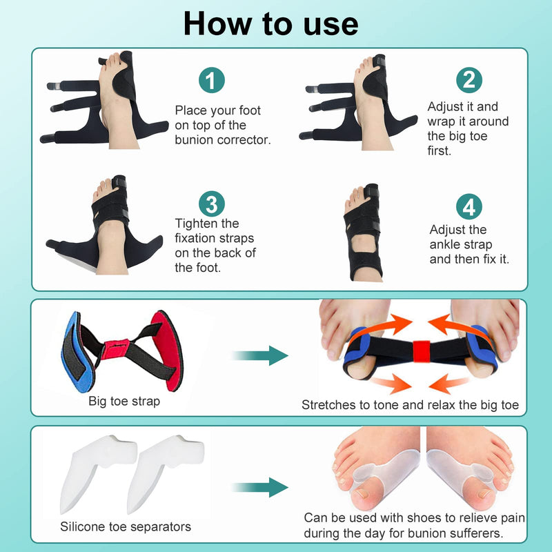 MMPANG Bunion Corrector Set for Men&Women Orthopedic Bunion Toe Straightener Adjustable Bunion Splint with Silicone Toe Separators and Toe Stretch Straightener Strap for Hallux Valgus Bunion Relief - BeesActive Australia