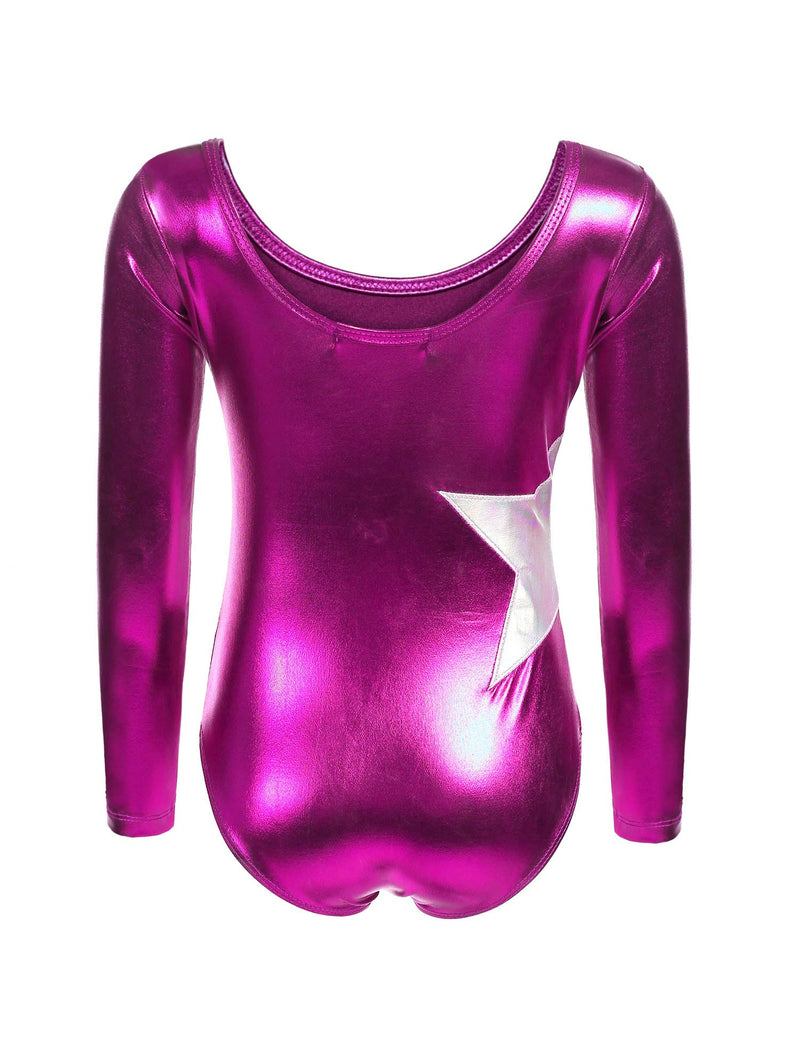 [AUSTRALIA] - Zaclotre Girls Gymnastics Leotards Long Sleeve Athletic Clothes Solid Sparkle Rose Red 7-8 Years 