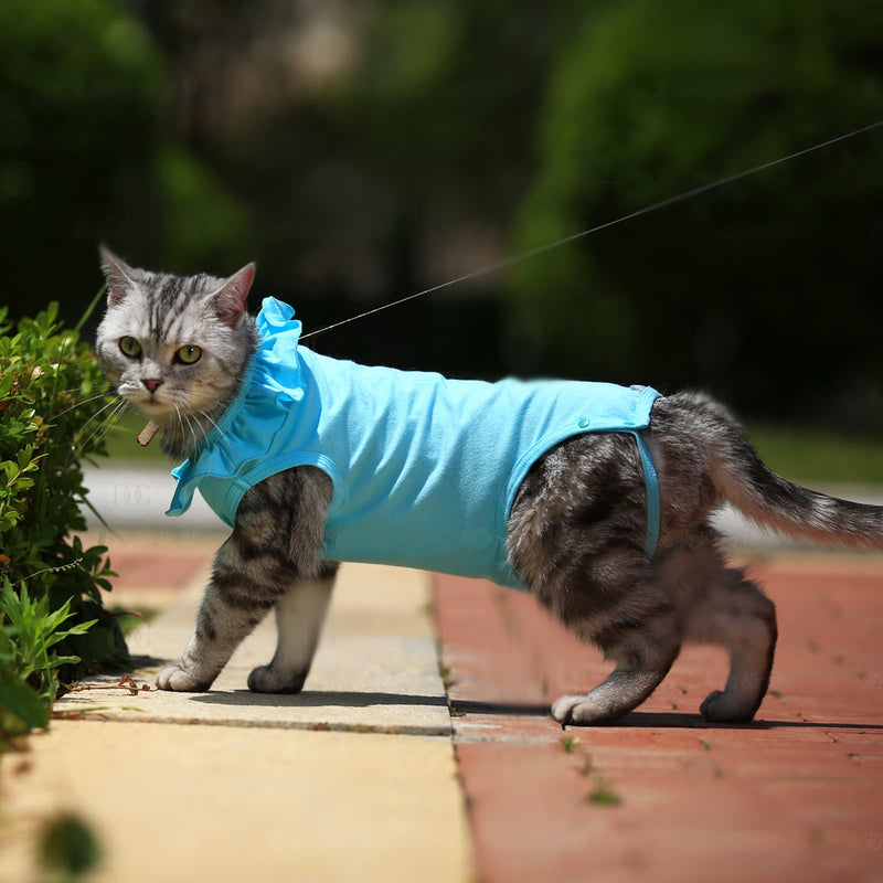 Yeapeeto Cat Recovery Suit After Surgery Bodysuit for Cats, E-Collar Substitute Keep from Licking Abdominal Wounds, Kitten Breathable Clothes, Warm After Shaving Medium Blue - BeesActive Australia