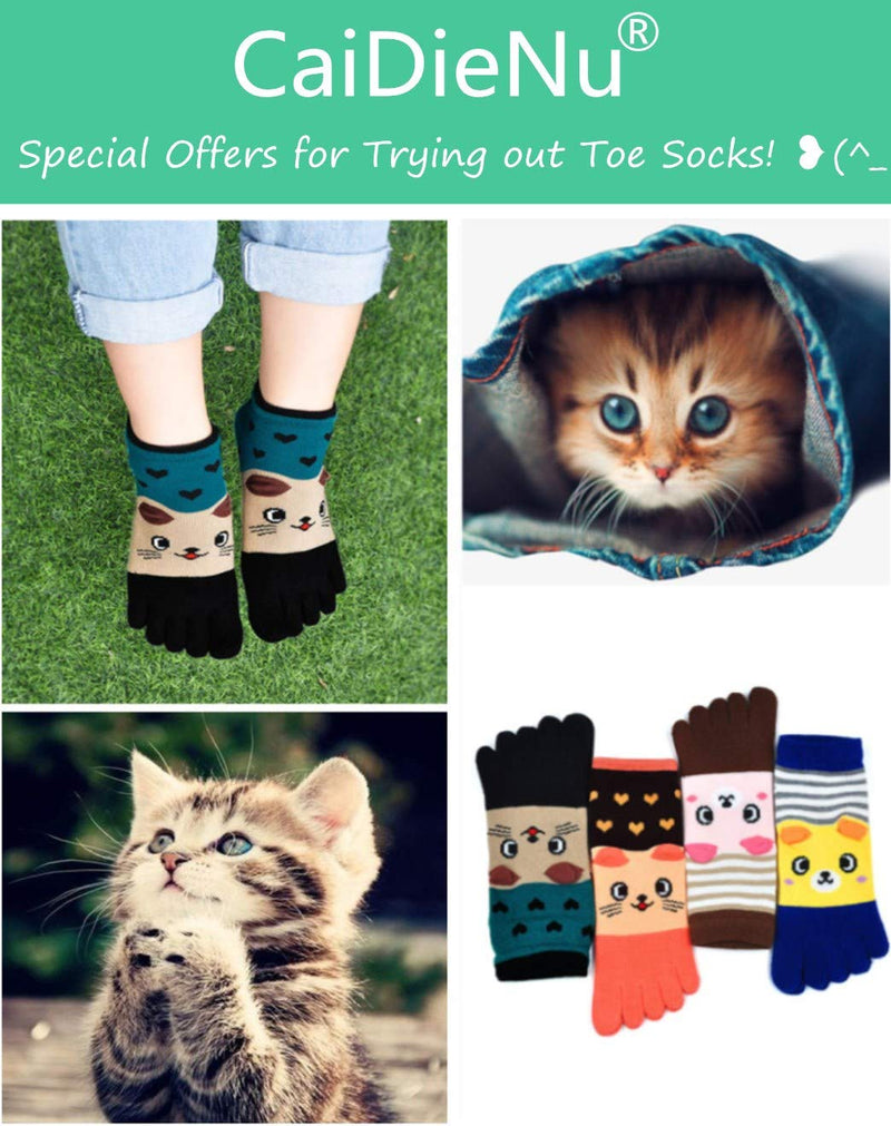 [AUSTRALIA] - Toe Socks Women Five Finger Socks Cotton Breathable Toe Socks for Women Running Toe Socks with Reinforced Heels and Toes Multicolored-cat 