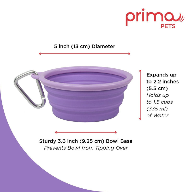Prima Pet Collapsible Silicone Food and Water Travel Bowl with Clip for Dog and Cat, Small (1.5 Cups) SMALL (1.5 CUPS) PURPLE - BeesActive Australia
