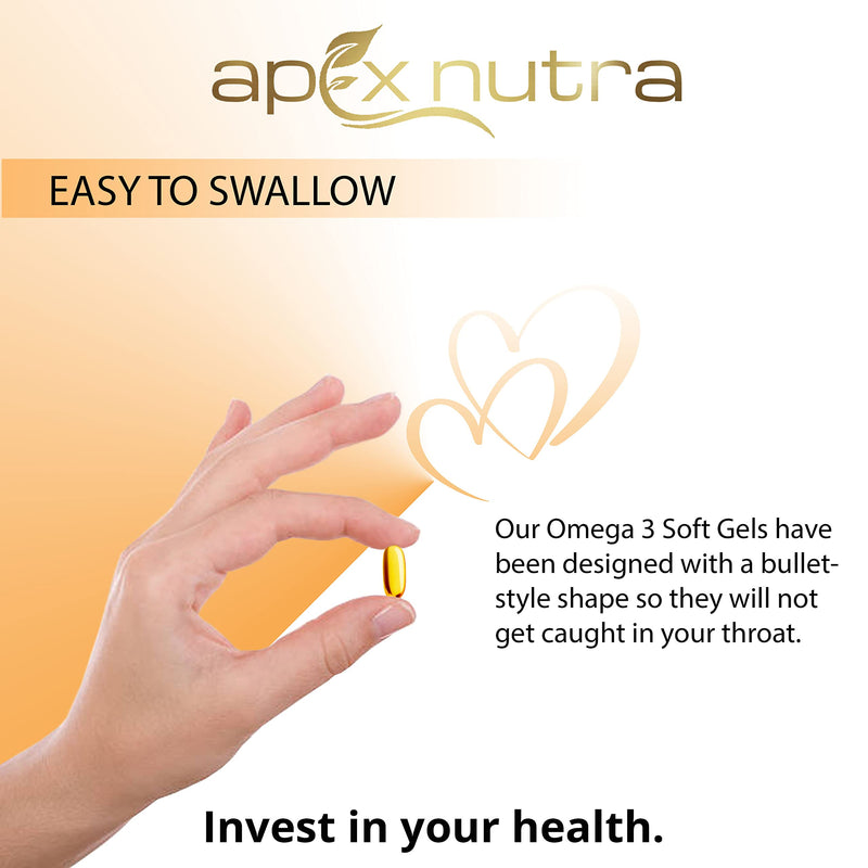 High Strength Omega 3 1000mg Capsules - 4 Month Supply of Easy to Swallow Omega 3 Fish Oil Capsules with 330mg EPA & 220mg DHA - Fish Oil Omega 3 Supplement - Made in The UK by Apex Nutra - BeesActive Australia