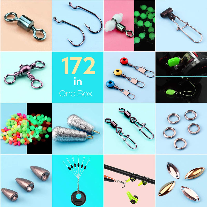 [AUSTRALIA] - Fishing Terminal Tackle Accessories Hooks Weights Jig Heads O-Rings Rolling Swivels Fastlock Snaps Fishing Beads Space Beans Sinker Slides Ice Fish Gear for Saltwater Freshwater 172pcs Fishing Terminal Tackle 