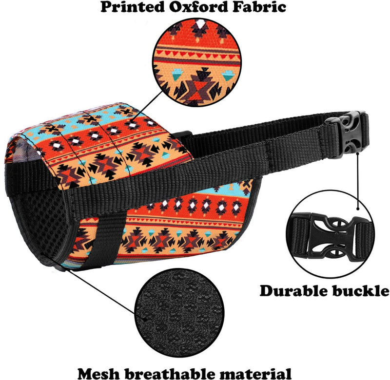 Murom Pattern Dog Muzzle for Small Medium Large Dogs Puppy Print Adjustable Breathable Tribal Pet Muzzles Anti Barking Biting Mouth Cover Southwest M/L - BeesActive Australia