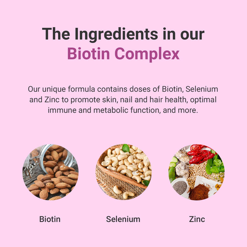 Hey Nutrition Biotin Complex Supplement - Biotin, Selenium, and Zinc - Supports Hair, Nails & Skin - Promotes Immune Health - No Artificial Flavours, Non-GMO & Dairy-Free - 60 Vegan Capsules - BeesActive Australia