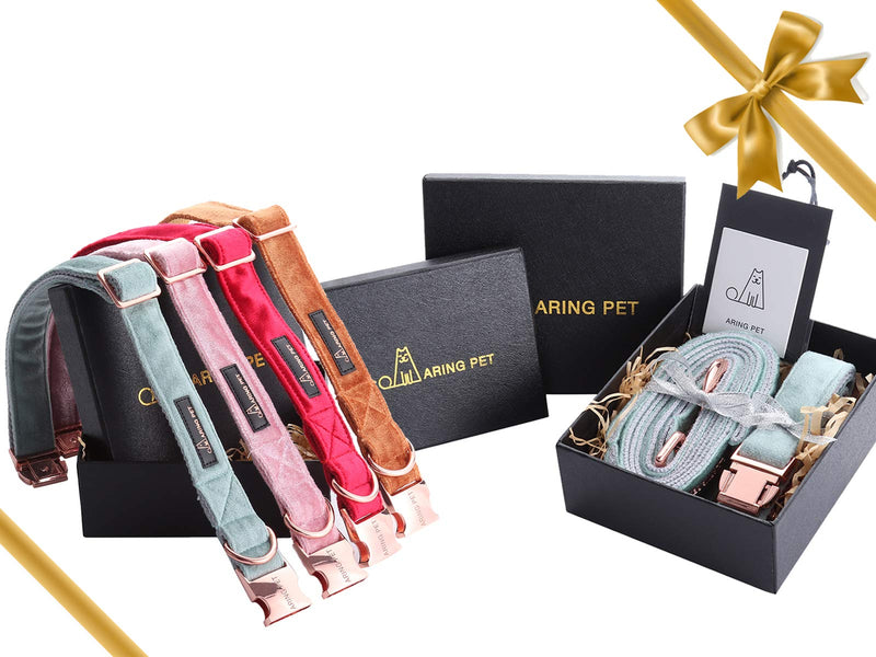 ARING PET Dog Collar and Leash, Velvet Dog Collar and Leash Set, Soft & Comfy, Adjustable Collars for Dogs Medium Pink - BeesActive Australia