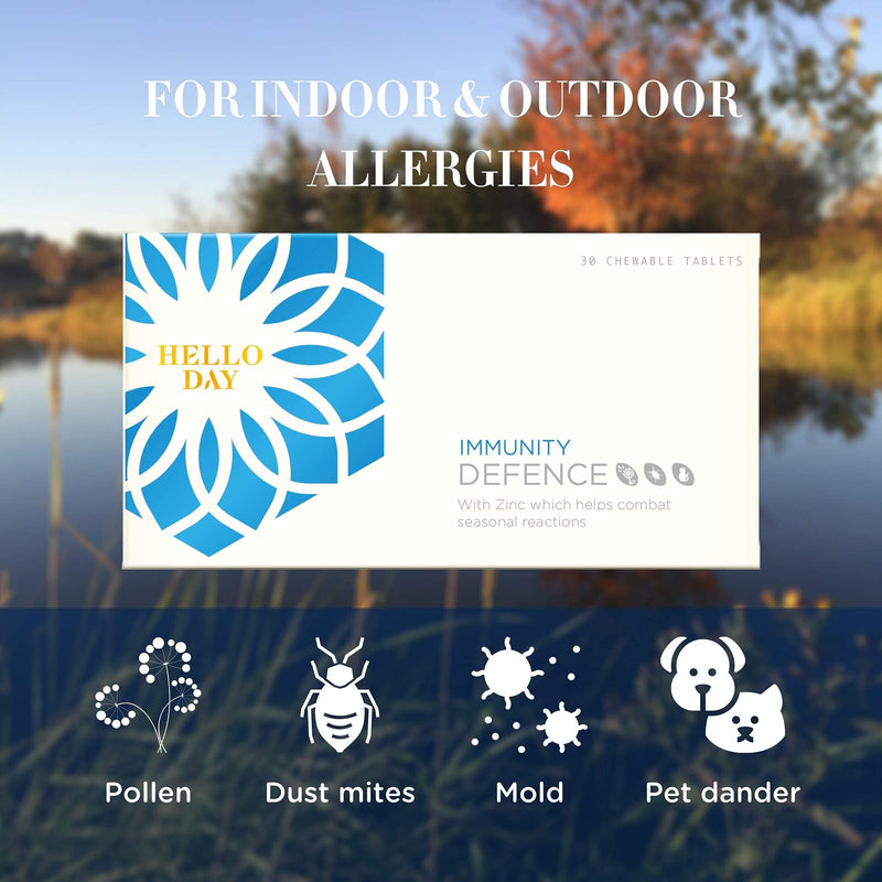Hello Day - Immunity Defence - Unique Patented Drug Free Hayfever Relief - 30 Chewable Tablets - Clinically Proven - Pharma Grade - BeesActive Australia