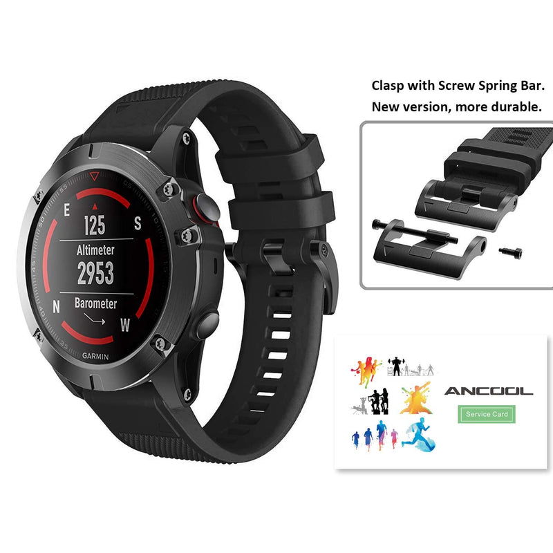 ANCOOL Compatible with Fenix 5 Band Easy Fit 22mm Width Soft Silicone Watch Bands Replacement for Approach S62/Quatix 6/Fenix 5 Plus/Fenix 6/Fenix 6 Pro/Fenix 7 Smartwatch (Black) Black - BeesActive Australia