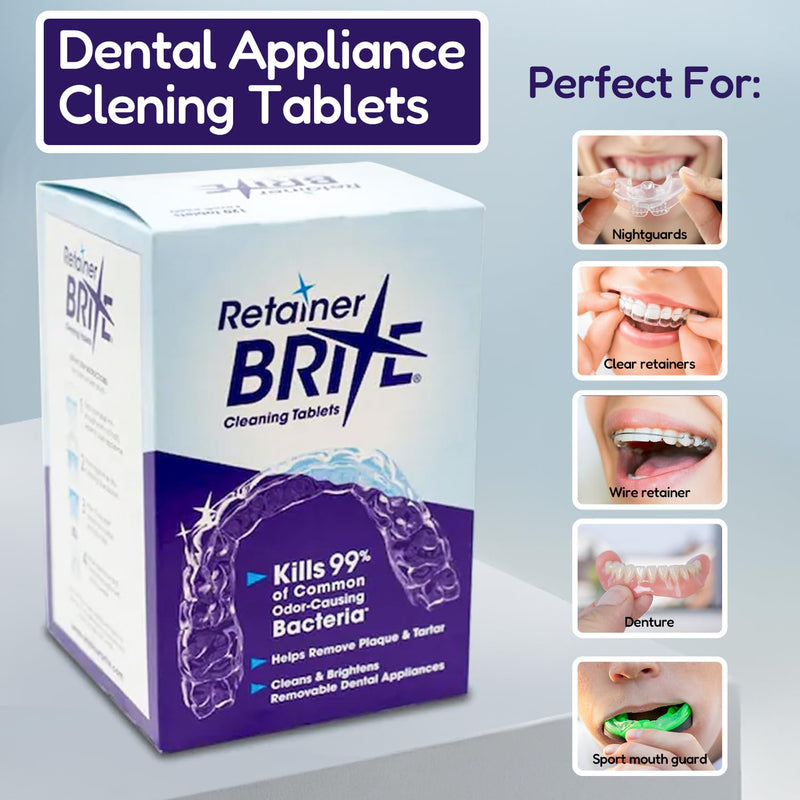 Retainer Brite Cleaning Kit Including 96 Tablets (3 Month Supply) and Case - Retainer Box Ideal for retainers, mouthguard, dentures, invisalign. Removes Plaque and Tartar. (Blue) Blue - BeesActive Australia