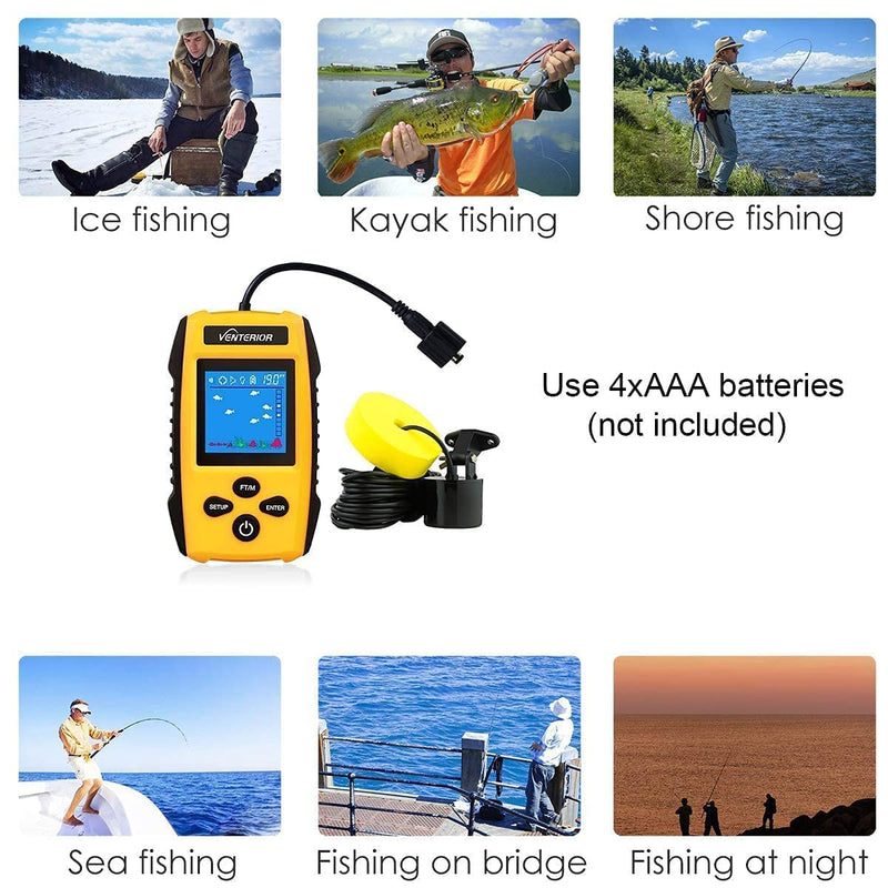 Venterior Portable Fish Finder Water Depth Finder with Sonar Transducer, LCD Display and Water Resistant Bag - BeesActive Australia