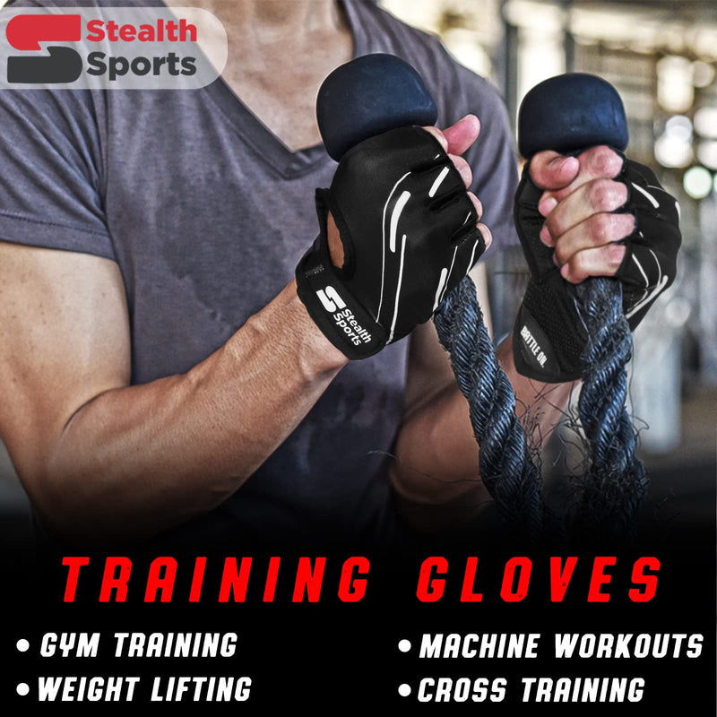 Stealth Sports Workout Gloves – Professional Weight Lifting Gloves for Men and Women – Foam Padding with Anti-Slip Gripper Gym Gloves – Breathable Lifting Gloves for Cycling, Gym, Fitness Training Black Medium - BeesActive Australia