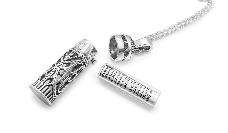 Alef Bet by Paula Mezuzah Necklace Sterling Silver Men and Women Open Hamsa - BeesActive Australia