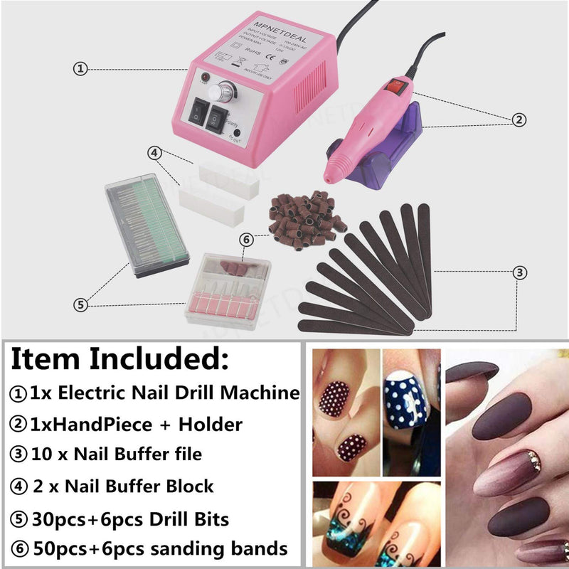 Electric Nail Drill Mpnetdeal Nail Drill Machine Nail File e File Drill Set Kit for Acrylic Nails Gel Nail Glazing Nail Drill Nail Art Polisher Sets Glazing Nail Drill Grinder Manicure Pedicure(Pink) Pink SetA - BeesActive Australia