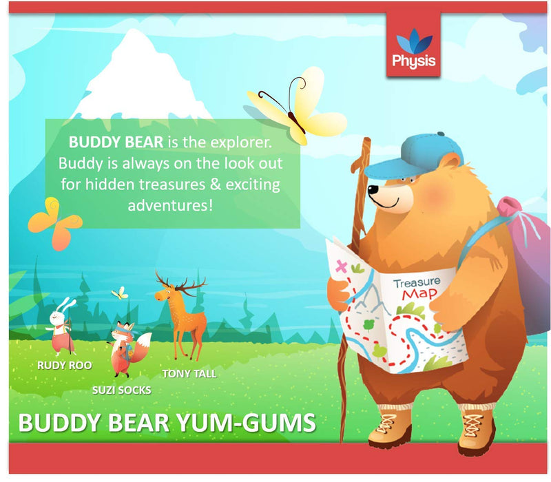 Physis Kids Multivitamin Gummies | Ages 2+ | 30 Orange Flavour Chewable Vitamin with Vitamins C, D, Omega 3 & More | Kids Vitamins Chewies for Cognition, Energy & Support Growth | Children's Vitamins Buddy Bear Yum-Gums - BeesActive Australia