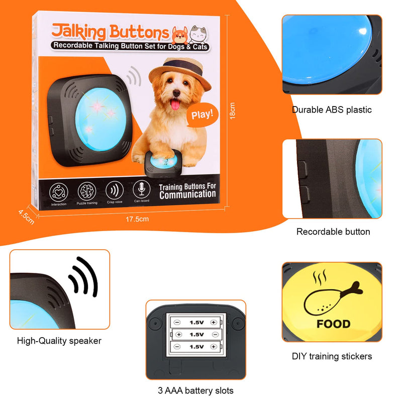 Dog Buttons for Communication - Set of 4 Recordable Communication Speech Buttons - Pet Training Buzzer - Talking & Speaking Button for Dog & Cat Training - Customized Sound - Dog Voice Command Buttons - BeesActive Australia