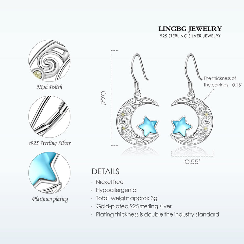 LINGBG JEWELRY Moon Earrings 925 Sterling Silver Moon Star Sun Earring Tree of Life Earrings Bat Earrings Peace Sign Earrings Half Moon Earrings for Women Jewelry Gifts for Girls 9# Moon Star Earrings - BeesActive Australia