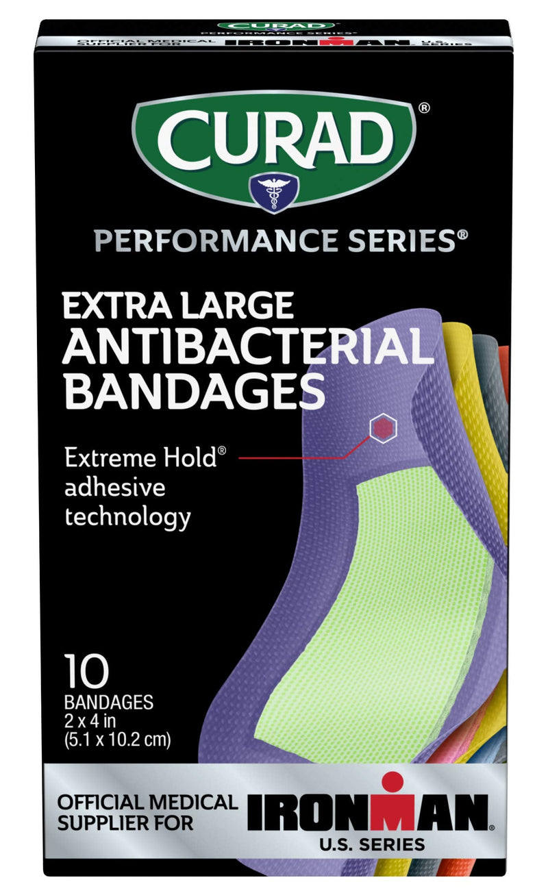 Curad Performance Series Ironman XL Antibacterial Bandages, Extreme Hold Adhesive Technology, Fabric Bandages, 10 Count 10 Count (Pack of 1) - BeesActive Australia