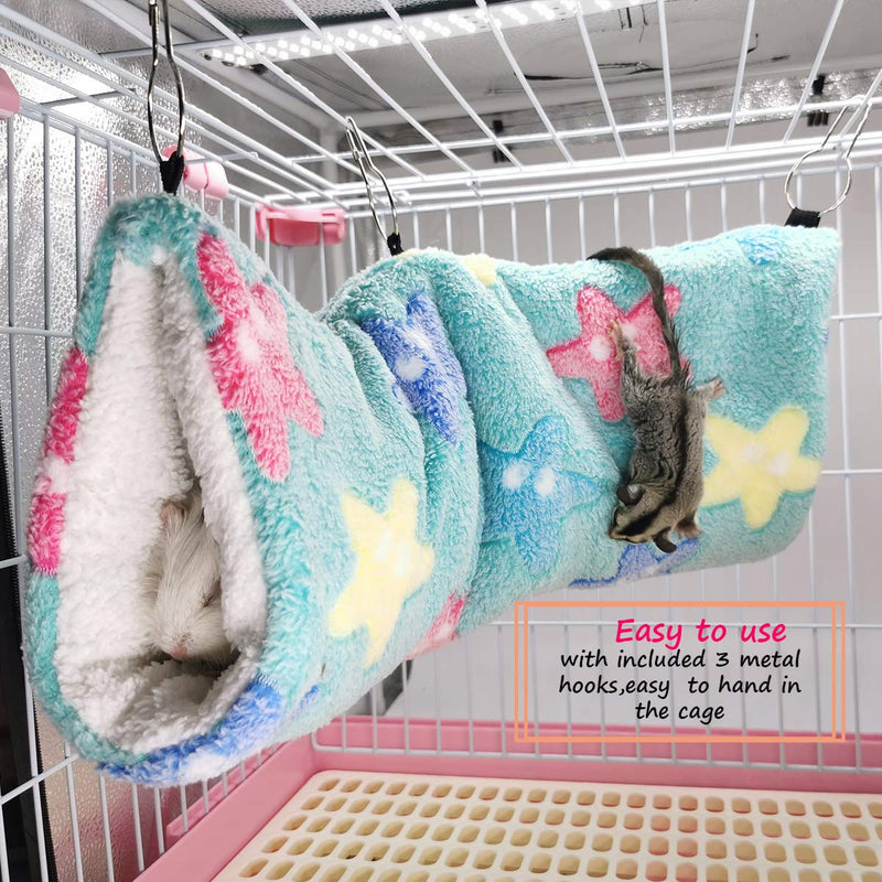LEFTSTARER Hanging Tunnel for Small Animals, Ferret Hammock Cage Accessories Sugar Glider Toys Hamster Bedding for Chinchilla Squirrel Guinea Pig Rat Toys Green Star - BeesActive Australia
