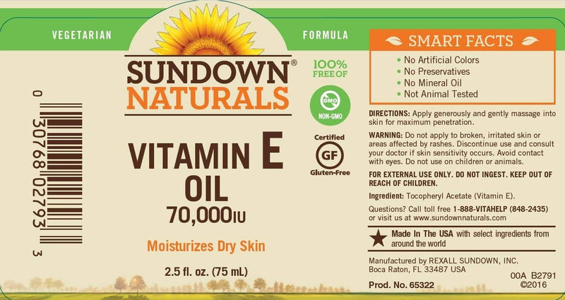 Sundown Vitamin E Oil 70,000 IU, 2.5 Fl Oz, (Pack of 3) (Packaging May Vary) - BeesActive Australia