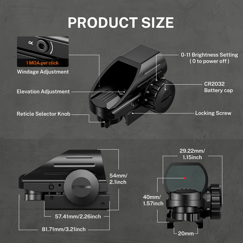 EZshoot Reflex Sight with 4 Reticles Red Dot Sight, Reflex Holographic Optic Scope with 20mm Rail Mount ，Absolute Co-Witness - BeesActive Australia