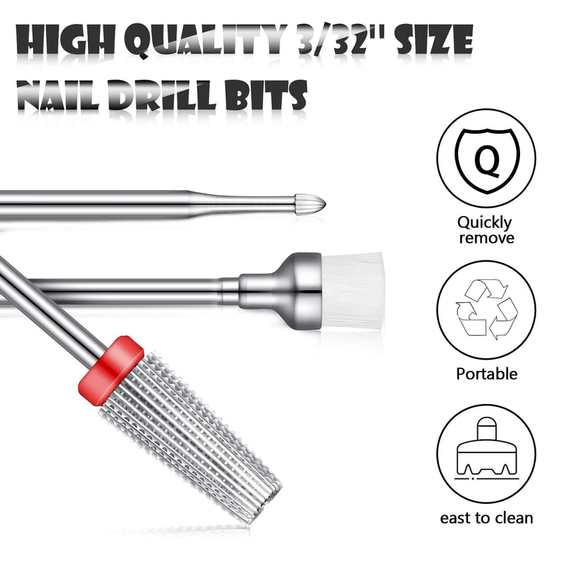 3 Pieces Nail Drill Bits Set, Fine Grit Nail Carbide 5 in 1 Bit 2-Way Rotate Use for Left Right Hand Acrylic or Hard Gel Remover, Silver-Snake Head Gel Nails Cuticle Clean Nail Carbide Bit, Brush Bit - BeesActive Australia