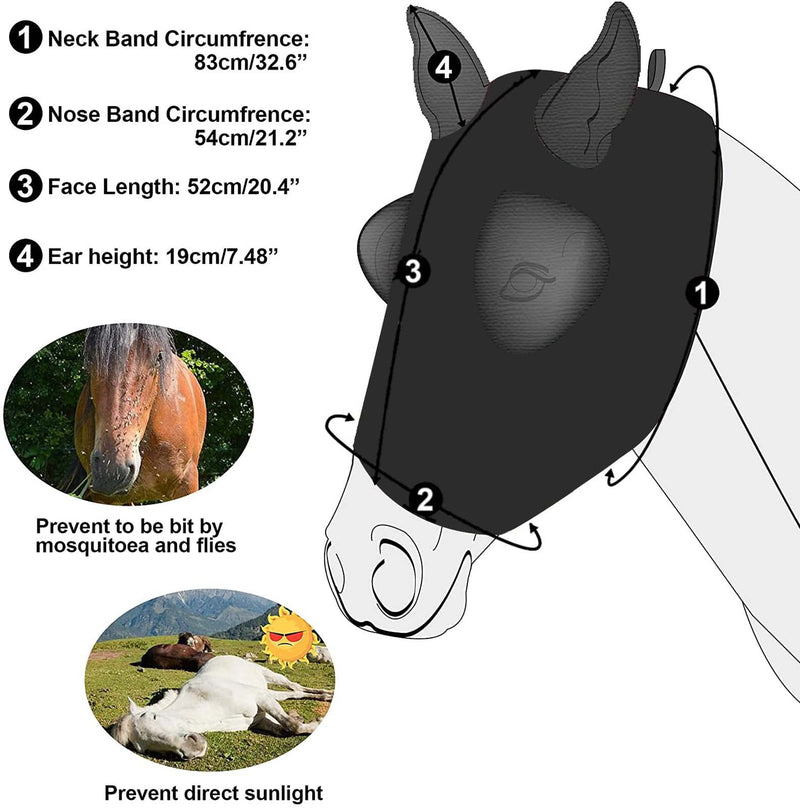 Firecos Horse Fly Mask with Ears Comfort Fit Standard Horses Fly Masks Protection from Insect Bites Black - BeesActive Australia