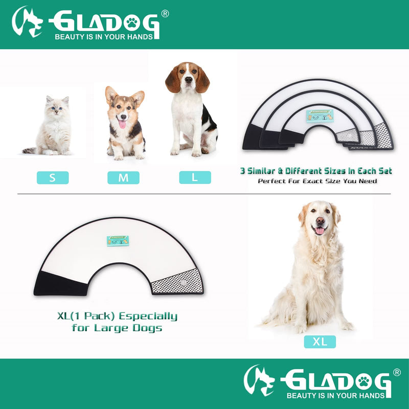 GLADOG Soft Dog Cone Collar, 3 PCS (Except XL Size) Flexible Plastic Cone for Dogs After Surgery, Dog Recovery Collar, Adjustable E-Collar for Large/Medium/Small Dogs Cat, Comfy Elizabethan Collar XL（X-Large Dog） - BeesActive Australia