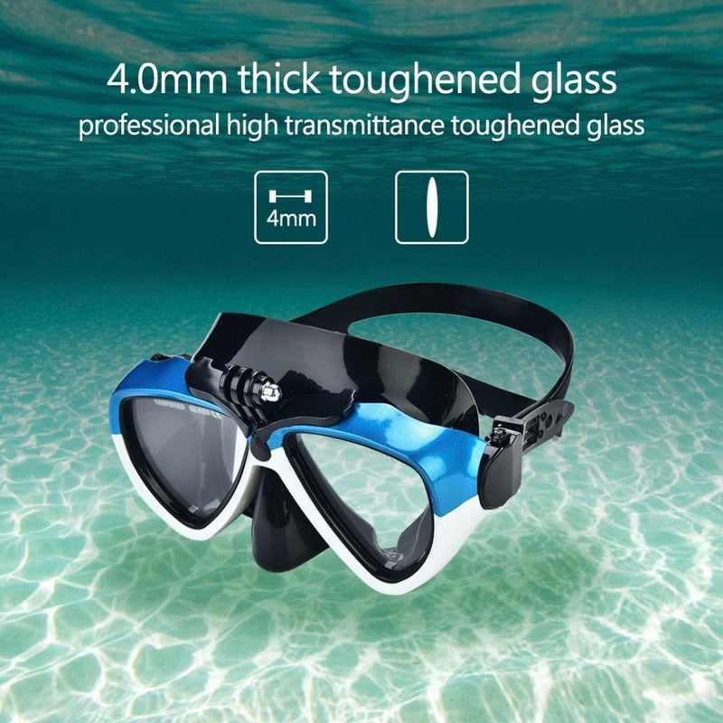 Diving Goggle, 2 Colors Shock Proof Tempered Glass Water Sports Diving Equipment Goggles with Camera Mount White + Blue - BeesActive Australia