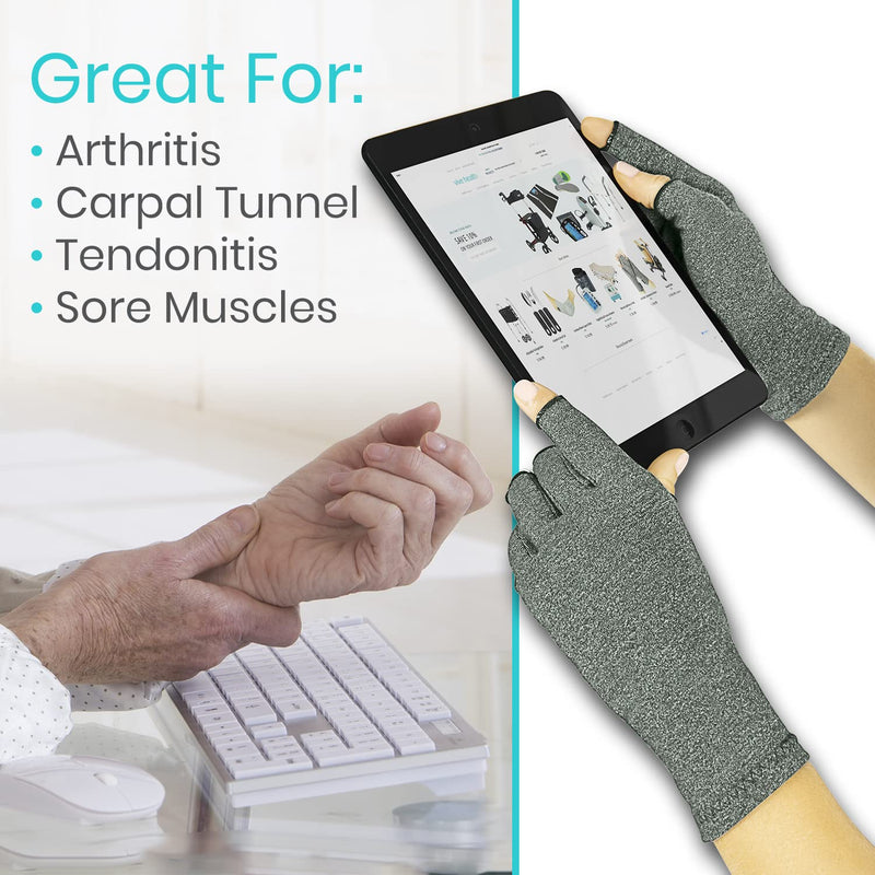 Vive Arthritis Gloves - Men, Women Rheumatoid Compression Hand Glove for Osteoarthritis- Arthritic Joint Pain Relief - Carpal Tunnel Wrist Support - Open Finger, Fingerless Thumb for Computer Typing Grey Medium - BeesActive Australia