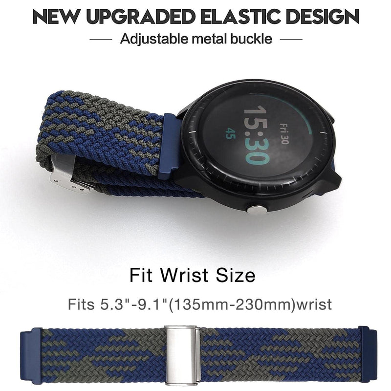 Abanen for Garmin Venu Sq / Venu 2 Plus / Vivoactive 3 Braided Loop Watch Bands, 20mm Elastic Soft Stretchy Nylon Wristband Strap with Adjustable Clasp for Garmin Vivomove 3,Approach S40 Green-Blue - BeesActive Australia