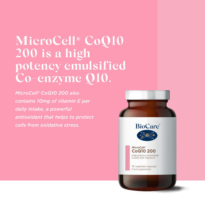 BioCare Microcell CoQ10 200 | High Potency Emulsified Co-Enzyme Q10 Complex with Vitamin E for Antioxidant Support - 30 Capsules - BeesActive Australia