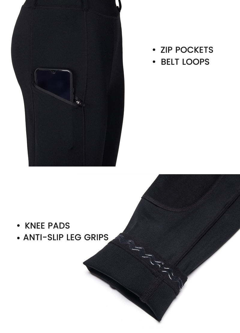 Willit Women's Riding Tights Knee-Patch Breeches Equestrian Horse Riding Pants Schooling Tights Zipper Pockets Black Medium - BeesActive Australia