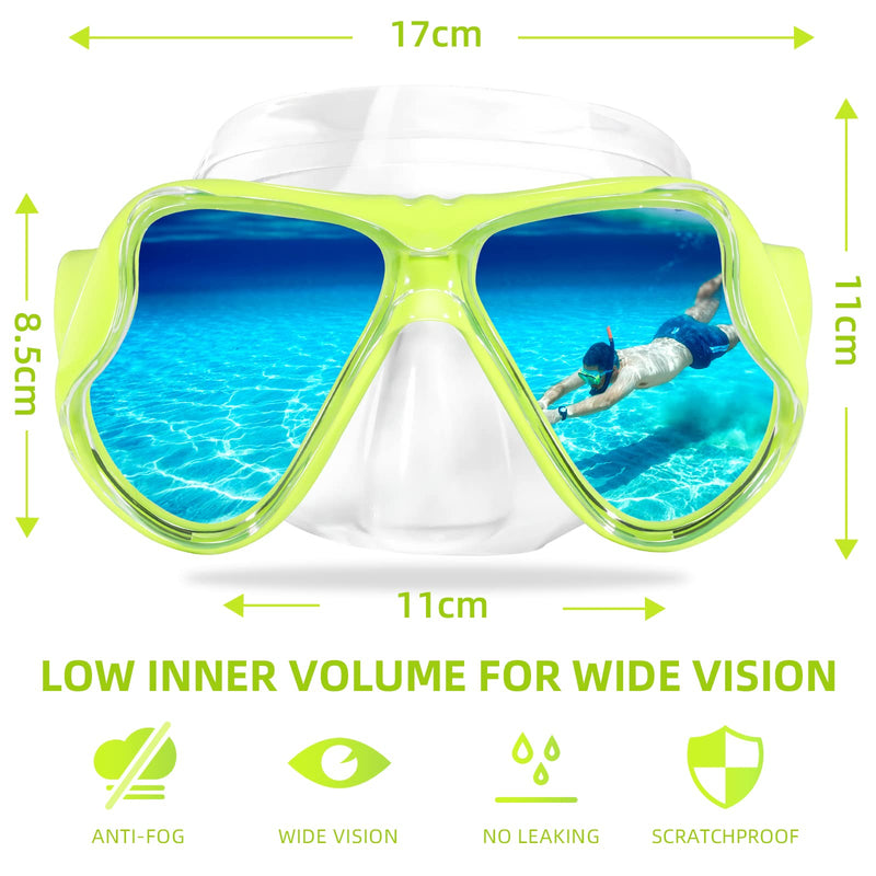 Keary Swimming Goggles Snorkel Diving Mask for Adult Men Women Youth, Anti-Fog 180°Clear View Swim Goggles with Nose Cover Yellow - BeesActive Australia
