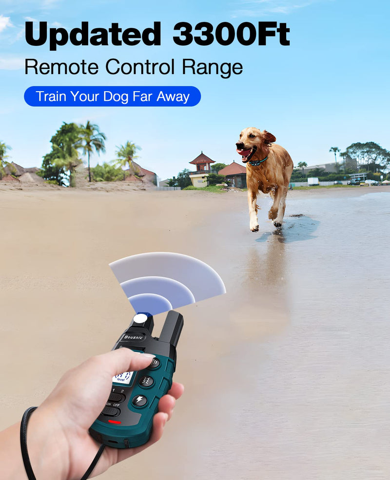 Bousnic Dog Shock Collar - 3300Ft Dog Training Collar with Remote for 5-120lbs Small Medium Large Dogs Rechargeable Waterproof e Collar with Beep (1-8), Vibration(1-16), Safe Shock(1-99) Modes (Blue) - BeesActive Australia