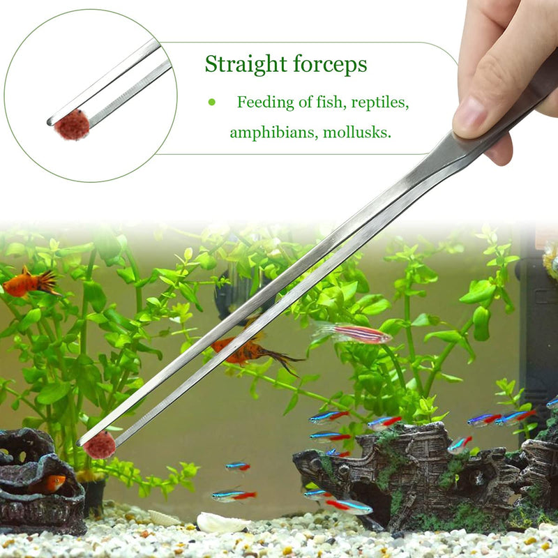 2 Pcs Feeding Tongs, Aquarium Tweezers Stainless Steel Straight and Curved Tweezers Set 27cm/10.6 inches Aquascaping Tools for Hold Worms, Reptiles, Lizards, Bearded Dragon (Silver) - BeesActive Australia
