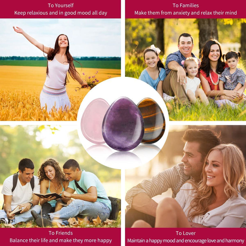 2 Packs Thumb Worry Stone for Anxiety,Natural Rose Quartz Amethyst Healing Crystals Set,Chakra Reiki Gemstone Pocket Palm Stones for Anxiety Stress Relief Meditation Crystal Therapy,Teardrop Shape - BeesActive Australia