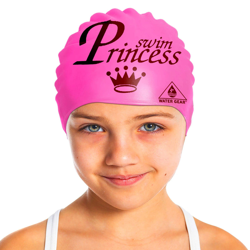 Water Gear Latex Swim Cap - Swimming Caps for Girls Long Hair - Waterproof Swimming Cap for Young Swimmers -Comfortable for Short and Long Hair - Swim Princess Pink - BeesActive Australia