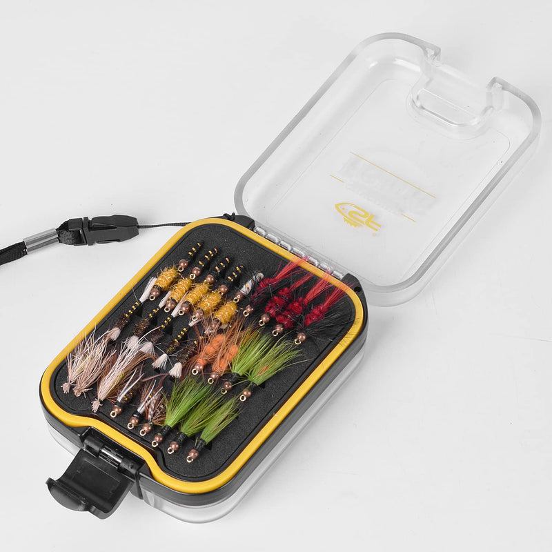 SF Fly Fishing Box Double-Sided Small with Lanyard Waterproof Pocket Clear Lid Easy Grip Foam Insert Black - BeesActive Australia