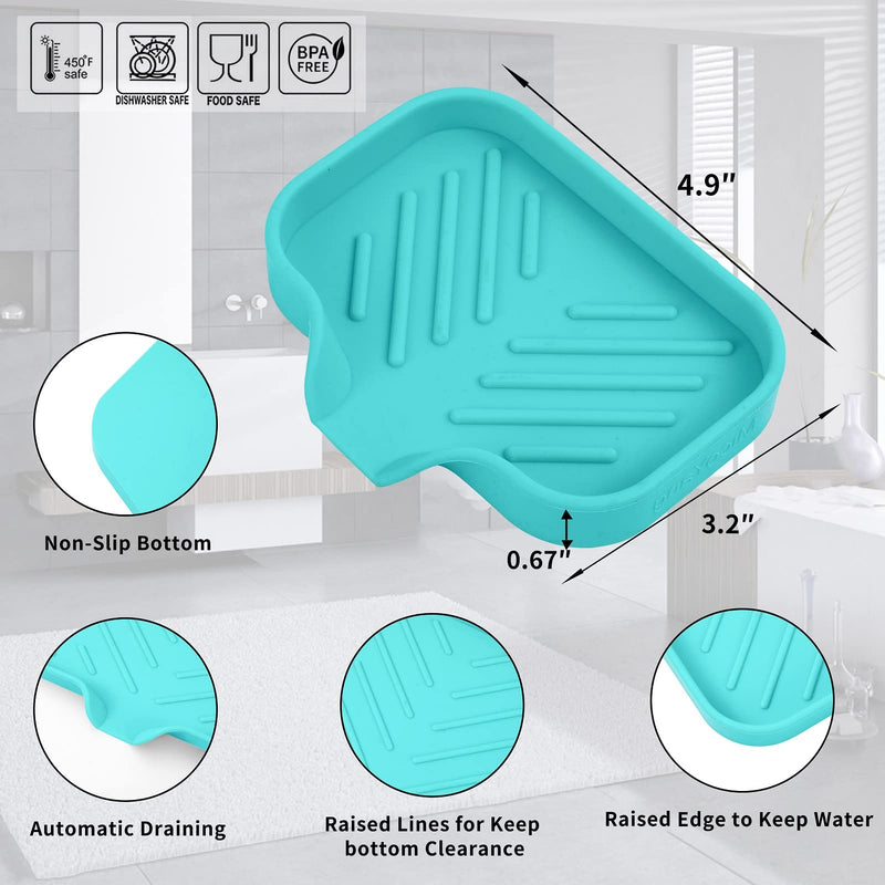 MicoYang Silicone Bathroom Soap Dishes with Drain Spout-Bathroom and Kitchen Sink Organizer,Sponge Holder,Dish Soap Tray,Perfect for Dispenser,Scrubber,Bottle,Cup on Sink or Counter-Mint 4.9"×3.2" Mint S(4.9"×3.2") - BeesActive Australia