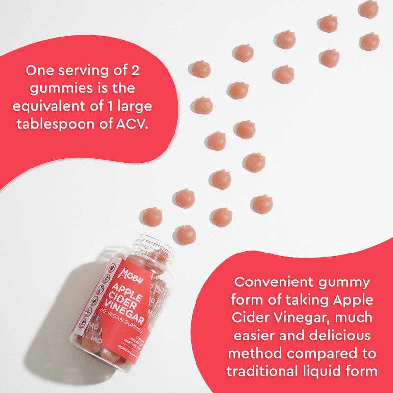 Apple Cider Vinegar Gummies 1000mg | Enriched with Vitamin B12 & Folic Acid | 60 ACV Gummies | Apple Cider Vinegar Capsules with Pomegranate & Beetroot Powder | Vegan, Halal & Gluten Free | MOBU UK - BeesActive Australia