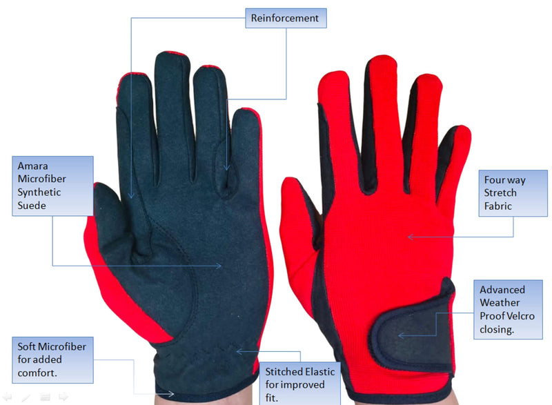 Youth Equestrian Gloves for Girls & Boys Children Gloves All Weather Outdoor Sports Gloves Horse Riding (10 -12 Years, Red) - BeesActive Australia