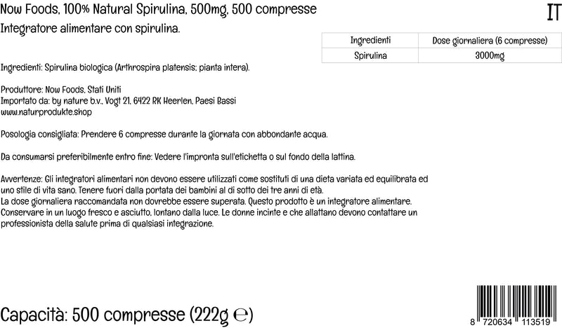 Now Foods, Certified Organic Spirulina, 500mg, High Dose, 500 Vegan Tablets, Lab-Tested, Soy Free, Gluten Free, Vegetarian, Non-GMO - BeesActive Australia