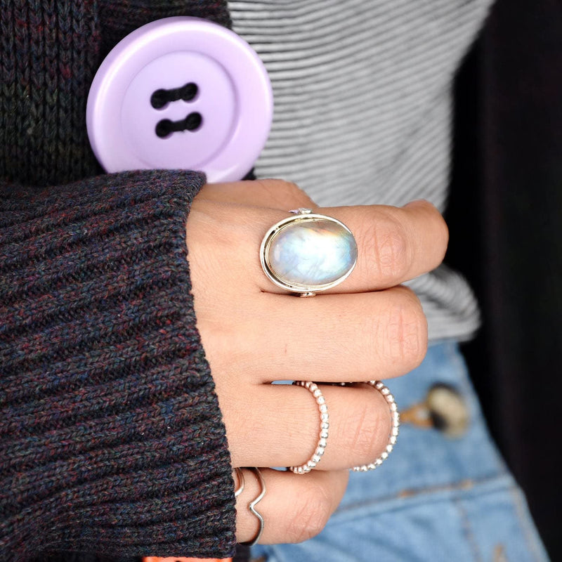 Boho-Magic Sterling Silver Moonstone Ring for Women Oval Gemstone Boho jewelry 7 - BeesActive Australia